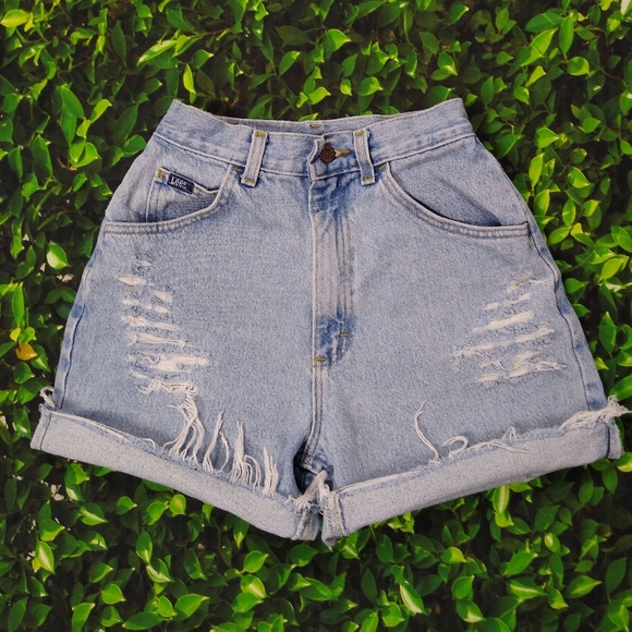 Lee Pants - Vintage Lee Extra High Waisted Distressed Shorts 4